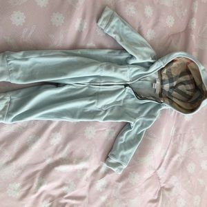 Burberry light blue zip up velour onesie
